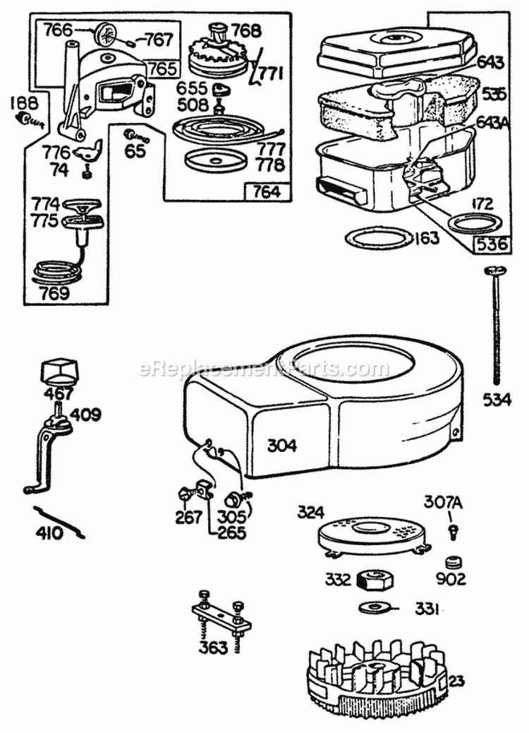 Blower HsgVert Pull AC Diagram and Parts List for 094908-0164-99  Briggs and Stratton Engine